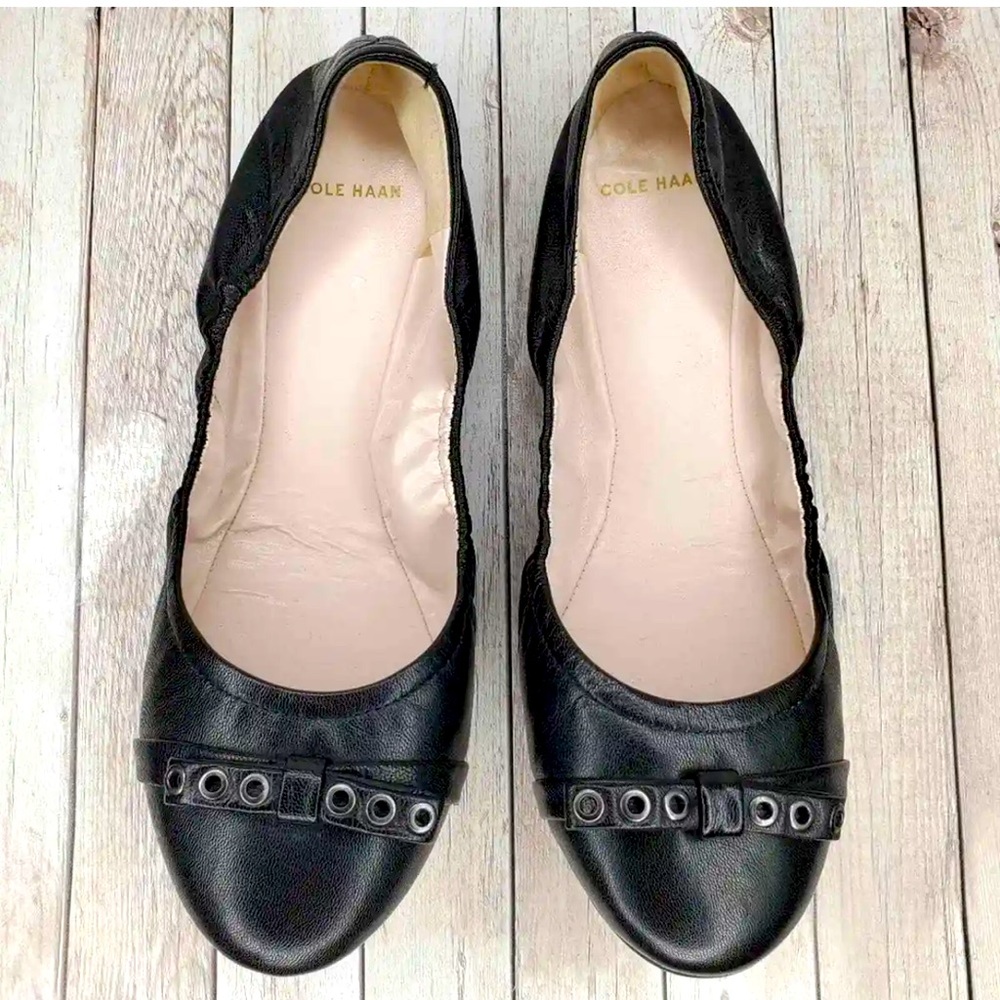 Womens Size 6.5 B Cole Haan Arvada Bow Ballet II Flat D43085 - Black leather
